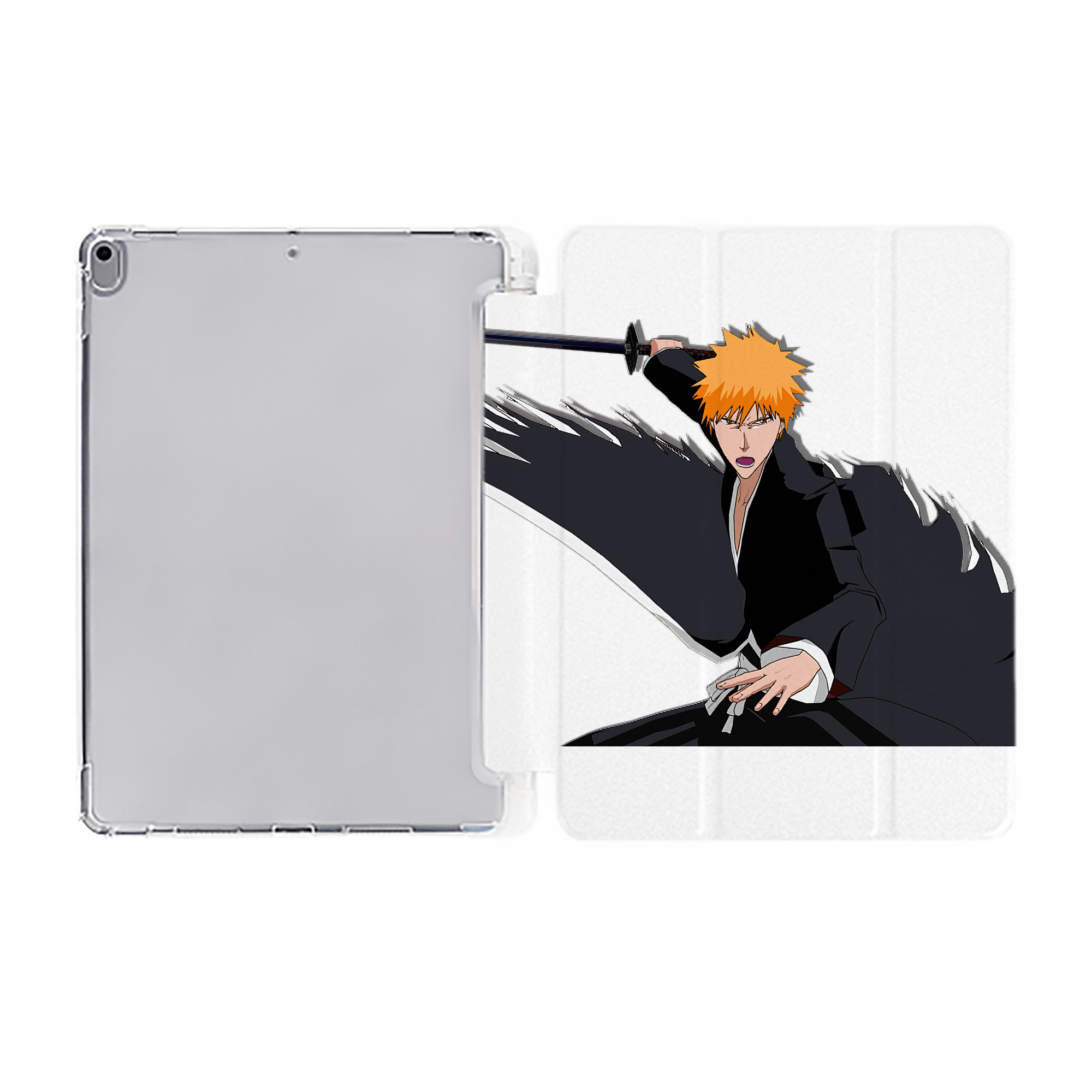 （画像用） ブリーチ 黒崎一護（くろさき いちご）BLEACH Kurosaki Ichigo IPad ケース ペン収納付き 三つ折りスタンド PUレザー×シリコン 対応機種9.5/10.5/10.9インチ
